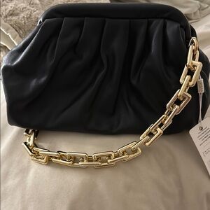 Urban expression faux leather Black and Gold Shoulder Bag with Pleated Design